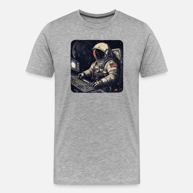 Cooler Retro Astronaut bedient Computer - Männer Premium Bio T-Shirt - Grau meliert