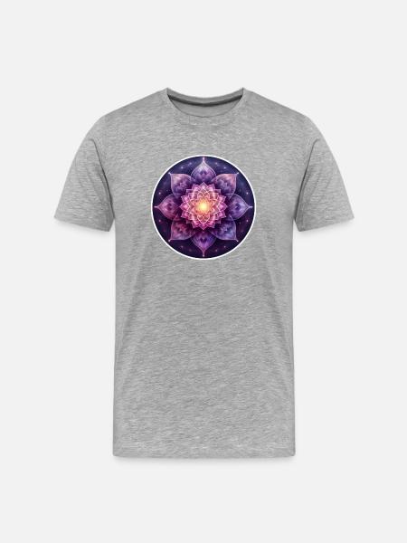 Blume der Kraft - Kronenchakra - Männer Premium Bio T-Shirt - Grau meliert
