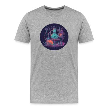 Laboratoire d’Alchimiste Magique avec Filets, Bouteilles - T-shirt bio Premium Homme - gris chiné - Devant - Damien (186cm)