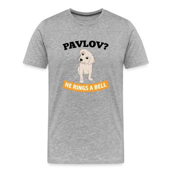 Pavlov - Il sonne une cloche - Drôle de psychologie - T-shirt bio Premium Homme - gris chiné - Devant - Damien (186cm)