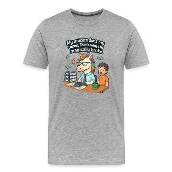 0009 unicorn taxes - Men's Premium Organic T-Shirt - heather grey - Front - Damien (186cm)
