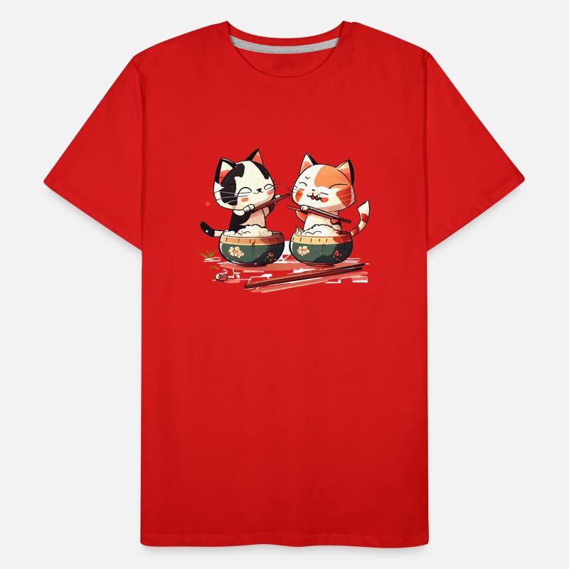 De mignons chats comiques mangent du riz ensemble T-shirt bio Premium Homme