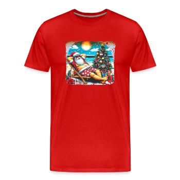 Le Père Noël est en vacances sur la plage look d’été festif - T-shirt bio Premium Homme - rouge - Devant - Damien (186cm)