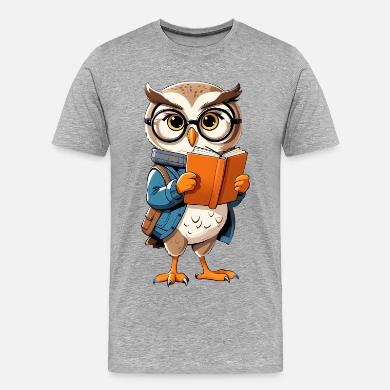 Lernende Eule mit Brille liest Buch - Männer Premium Bio T-Shirt - Grau meliert