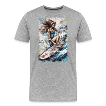 Bikini surf lady avec des vibrations estivales dans un style vintage - T-shirt bio Premium Homme - gris chiné - Devant - Damien (186cm)
