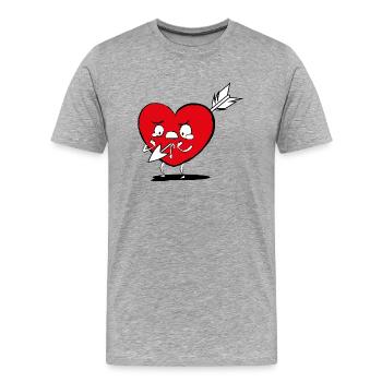 Valentinstag Liebe Herz mit Pfeil Witzig - Männer Premium Bio T-Shirt - Grau meliert - Vorne - Damien (186cm)