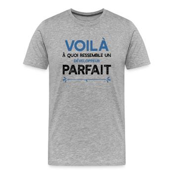 Un Développeur parfait métier cadeau - T-shirt bio Premium Homme - gris chiné - Devant - Damien (186cm)