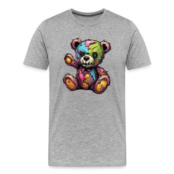 Ours en peluche / Peluche / Animal en peluche / Idée cadeau - T-shirt bio Premium Homme - gris chiné - Devant - Damien (186cm)