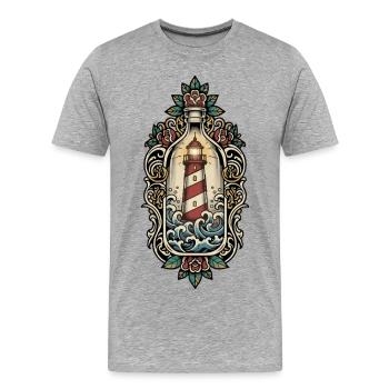 Phare Maritime Bouteille Tatouage Retro Mer - T-shirt bio Premium Homme - gris chiné - Devant - Damien (186cm)