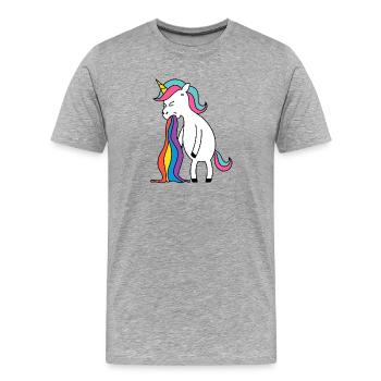 Unicorn rainbow puke. No buck Gagging - Men's Premium Organic T-Shirt - heather grey - Front - Damien (186cm)