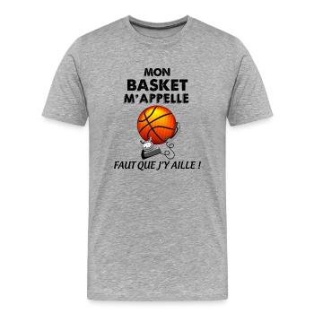Le Basket m'appelle Cadeau Marrant A Offrir - T-shirt bio Premium Homme - gris chiné - Devant - Damien (186cm)