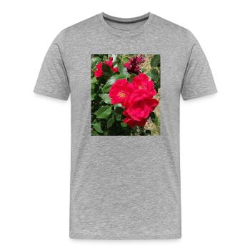 roses rouge avec ses feuilles - T-shirt bio Premium Homme - gris chiné - Devant - Damien (186cm)