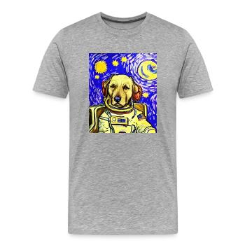 Chien Astronaute Van gogh - T-shirt bio Premium Homme - gris chiné - Devant - Damien (186cm)