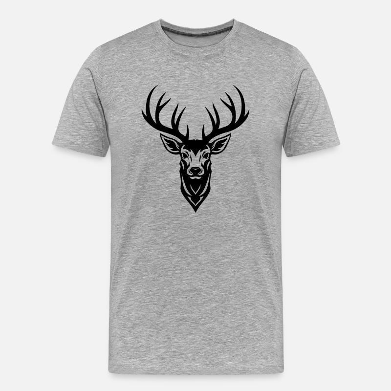 Hirsch Silhouette Kopf Geweih - Männer Premium Bio T-Shirt - Grau meliert