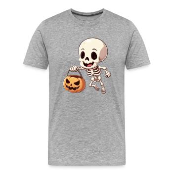 Halloween Fröhliches Skelett - Männer Premium Bio T-Shirt - Grau meliert - Vorne - Damien (186cm)
