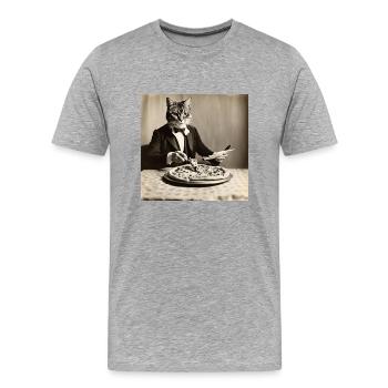 Katze / Tier / Foto / Sepia / Retro / Pizza - Männer Premium Bio T-Shirt - Grau meliert - Vorne - Damien (186cm)