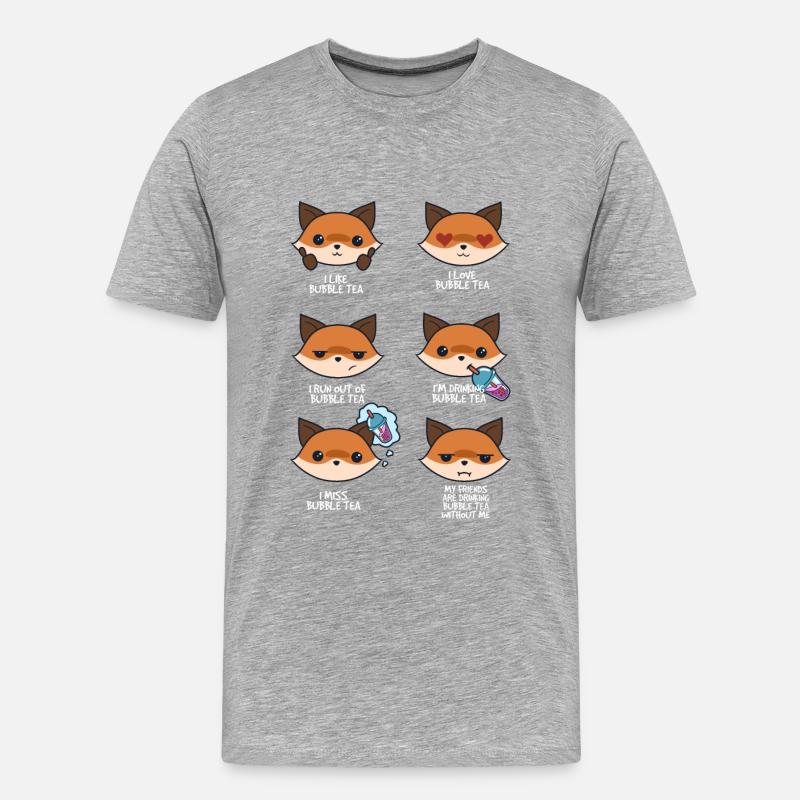 Fuchs und Bubble Tea - Männer Premium Bio T-Shirt - Grau meliert