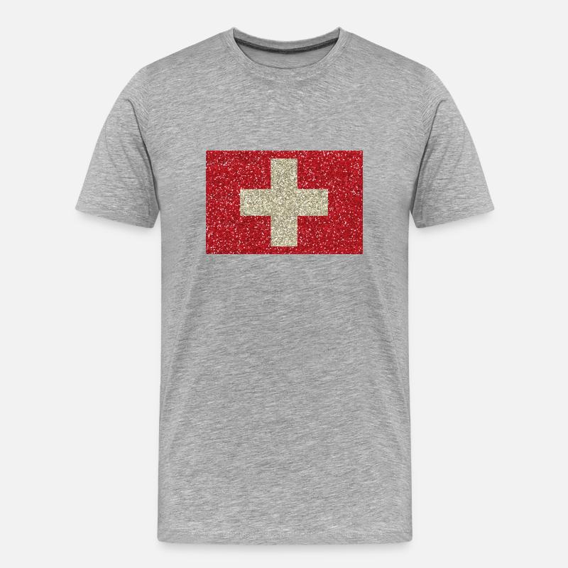 Schweizerfahne Glitzer Heimat Tradition Flagge - Männer Premium Bio T-Shirt - Grau meliert