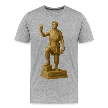 Antike Philosophen Skulptur mit Zitat - Männer Premium Bio T-Shirt - Grau meliert - Vorne - Damien (186cm)