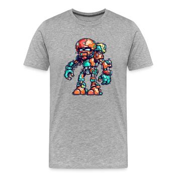 Roboter in bunt in futuristischer Rüstung - Männer Premium Bio T-Shirt - Grau meliert - Vorne - Damien (186cm)