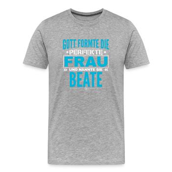 Beate Name Design - Männer Premium Bio T-Shirt - Grau meliert - Vorne - Damien (186cm)