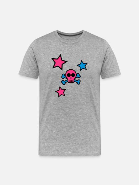 skull - Männer Premium Bio T-Shirt - Grau meliert