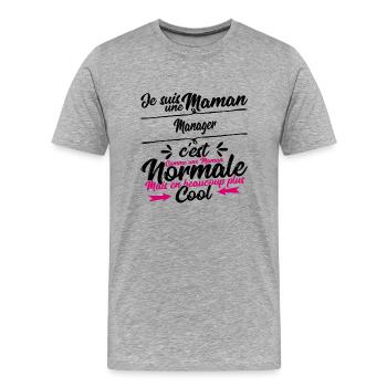 Maman Manager cadeau - T-shirt bio Premium Homme - gris chiné - Devant - Damien (186cm)