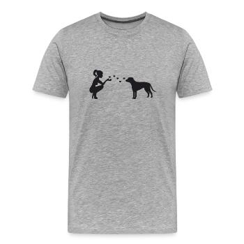 American Staffordshire Terrier mit Frau - Männer Premium Bio T-Shirt - Grau meliert - Vorne - Damien (186cm)