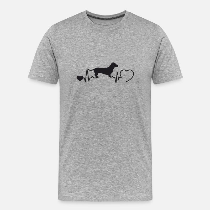 Dackel mit Herzschlag - Männer Premium Bio T-Shirt - Grau meliert
