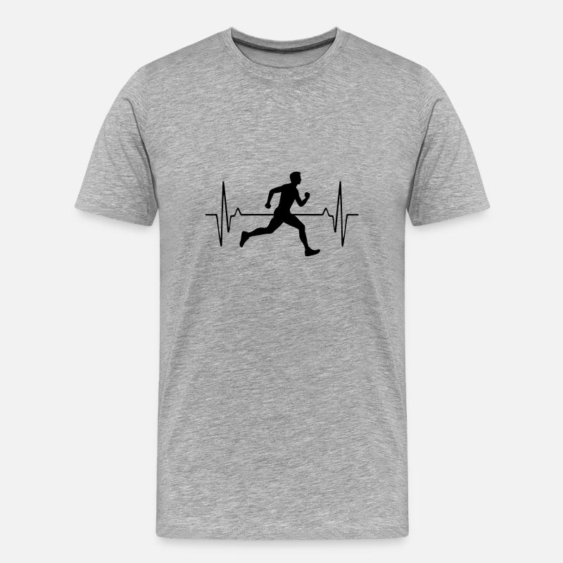 Running Marathon Mann Puls Frequenz - Männer Premium Bio T-Shirt - Grau meliert