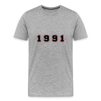 1991 Jahr Zahl - Männer Premium Bio T-Shirt - Grau meliert - Vorne - Damien (186cm)