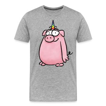 Unicorn Pig - Men's Premium Organic T-Shirt - heather grey - Front - Damien (186cm)