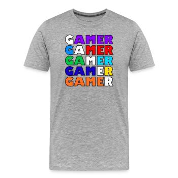 Gamer blanc multicolore retro - T-shirt bio Premium Homme - gris chiné - Devant - Damien (186cm)