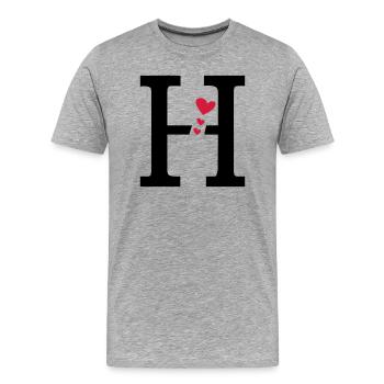 Capital lettre H avec des coeurs - T-shirt bio Premium Homme - gris chiné - Devant - Damien (186cm)