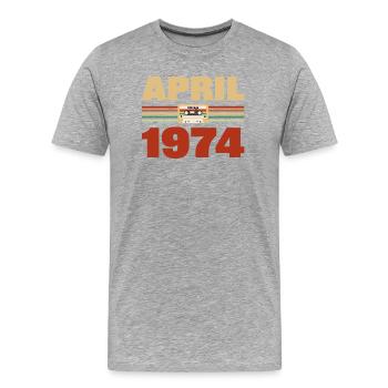 49e anniversaire Avril Né en 1974 Idée cadeau - T-shirt bio Premium Homme - gris chiné - Devant - Damien (186cm)