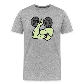 Hantel Muskeln Bodybuilding - Männer Premium Bio T-Shirt - Grau meliert - Vorne - Damien (186cm)