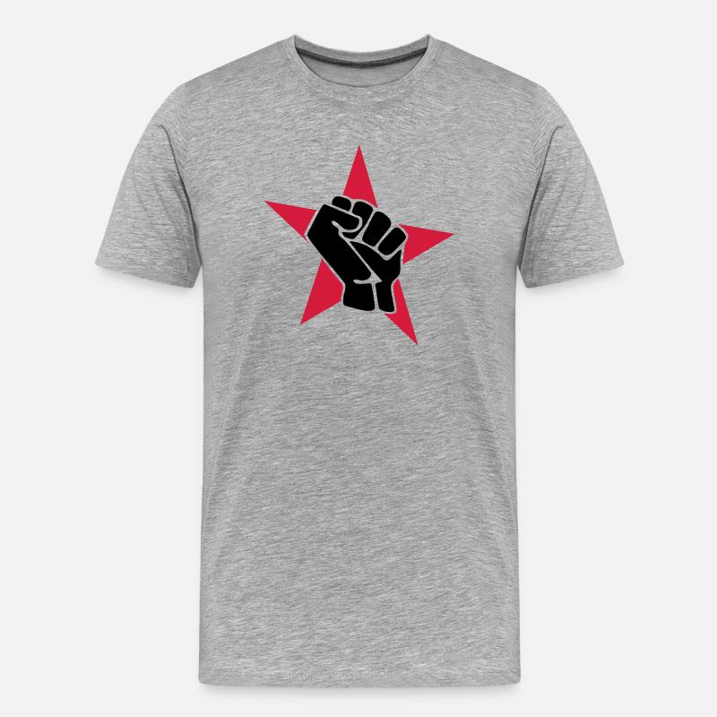 Roter Stern mit Faust - Männer Premium Bio T-Shirt - Grau meliert