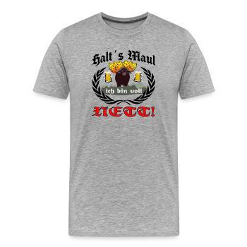 Halts Maul ich bin voll Nett mit feurigen Büffel - Männer Premium Bio T-Shirt - Grau meliert - Vorne - Damien (186cm)