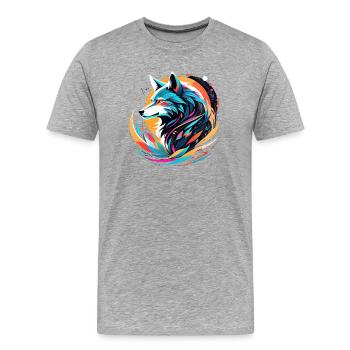 Wolf und Berg - Schützende Natur - Männer Premium Bio T-Shirt - Grau meliert - Vorne - Damien (186cm)