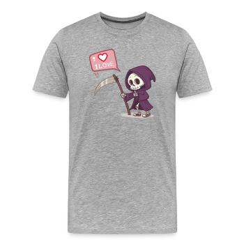 faucheur mignon amour - T-shirt bio Premium Homme - gris chiné - Devant - Damien (186cm)