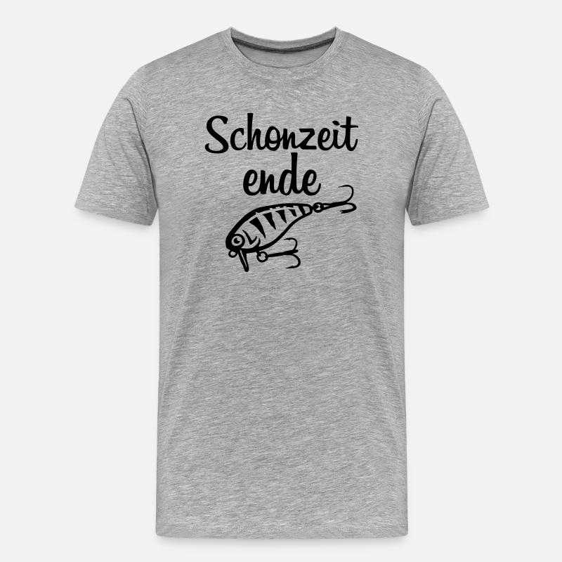 schonzeit_ende_mit_wobbler - Männer Premium Bio T-Shirt - Grau meliert