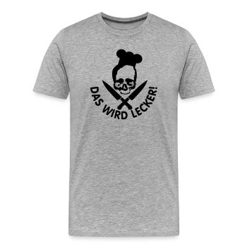 lecker kochen / kochen / lecker / skull - Männer Premium Bio T-Shirt - Grau meliert - Vorne - Damien (186cm)