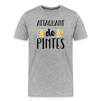 Attaquant de pintes cadeau humour bière football - T-shirt bio Premium Homme - gris chiné - Devant - Damien (186cm)
