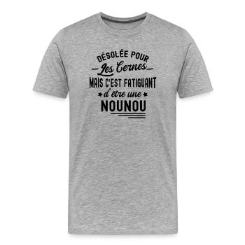 humour nounou - T-shirt bio Premium Homme - gris chiné - Devant - Damien (186cm)