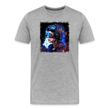 Junge Soldatin Sci-Fi Pilotin im baldigen Krieg - Männer Premium Bio T-Shirt - Grau meliert - Vorne - Damien (186cm)