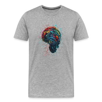 Cerveau trippy surréaliste coloré, champignons arboricoles - T-shirt bio Premium Homme - gris chiné - Devant - Damien (186cm)