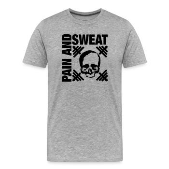 bodybuilding / pain and sweat - Männer Premium Bio T-Shirt - Grau meliert - Vorne - Damien (186cm)