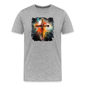 Croix de Jésus-Christ pour les chrétiens et les orthodoxes - T-shirt bio Premium Homme - gris chiné - Devant - Damien (186cm)