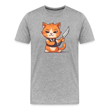 Chat Orange - T-shirt bio Premium Homme - gris chiné - Devant - Damien (186cm)