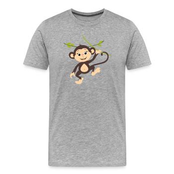 Singe souriant heureux - T-shirt bio Premium Homme - gris chiné - Devant - Damien (186cm)